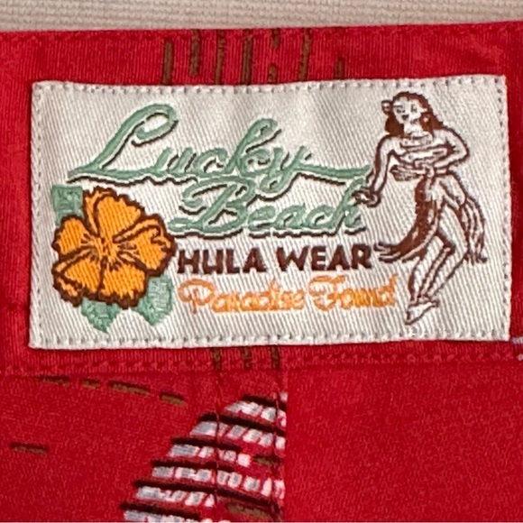 Vintage LUCKY BRAND Lucky Beach Red Hula Lounge Pants – Tropical Bamboo Print L - Picture 6 of 13